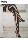 Fabric Women's Thigh High Boots Pointed Toe High Heels Stiletto Shoes Women's Over-the-knee Boots Socks Demonia