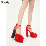 Pointed Toe Buckle Platform Super High Heels Sandals for Women 2022 leather Party Shoes Woman