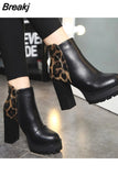 Zippers Black Ankle Boots Women Autumn Winter Suede Leather Boots Women High Heels Thick Soles Basic Botas Mujer