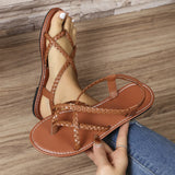 Breakj Sandals Women Summer 2024 New Woven Solid Color Herringbone Toe Casual Women's
