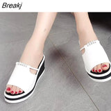 Women Slipper Sandals Heels Wedges Platform Leather Peep toe Crystal Elegant Female Sandals Ladies Mules 2 Summer