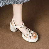 Beige Summer 2023 Thick Heel Sandals for Woman Heeled Block Women's Shoes High Heels Pumps Chunky Rivet Luxury
