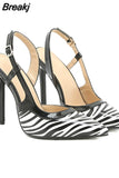 New High-Heeled Shoes Letters Women's black and white stripes Stiletto Sandals High-end Light Luxury Designer