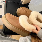 Women's Snow Boots Platform Boots Women Casual Winter Snow Ankle Boots Women Slip on Plush Boots Flat With women