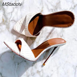 Horsehair Slippers Women Shoes Super-high Heel Stiletto Sandals Party Runway Pointed Peep Toe Women's Sandals Big Size