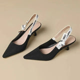 Toe Women Sexy Sandals Mid Heels Slingback Summer Slippers 2024 Fashion Luxury Pumps New Flip Flops Shallow Mujer