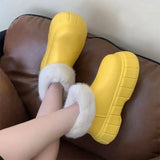 yellow Winter Plush Boots Women New Fashion Waterproof Furry Cotton Shoes Outdoor Cozy Fuzzy Shoes Thick Sole Cotton