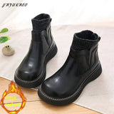 Socks Short Boots Women Literary Retro British Style Small Leather Shoes Thick-Soled Non-Slip Casual Big Head Women