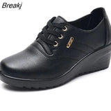 2023 Spring Autumn Women's Leather Sneakers Platform Shoes Lady Wedge Casual Shoes Mother High Heels Lace-up