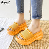 Color Women Platform Slippers Summer Flip Flop Wedges Slides Open Toe Height Increasing Shoes Ladies Beach Heels