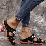 Breakj And Comfortable Flowers Flat Bottom Lady Fish Mouth Slippers 2023 New Large-Size Slope And Slippers