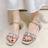 Fashion Rhinestone Sandals for Women Summer 2023 Square Heels Open Toe Slippers Woman Transparent PVC Jelly Sandals