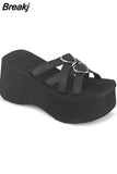 Brand New Gothic Style Vampire Cosplay Platform Wedges Woman Shoes Sandals 2023 Summer Women Shoes Slipper