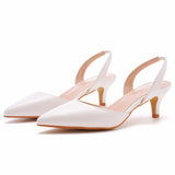 Breakj Cm Large-Size Fine-Heeled Pointed Sandals Behind The Cool Striped High Heels White High Heels Women's Golden Wedding