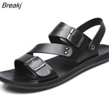 Men's Sandals Solid Color PU Leather Men Summer Shoes Casual Comfortable Open Toe Sandals Soft Beach Footwear Male