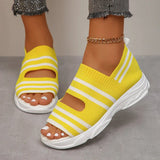 Knitted Platform Sandals for Women Summer 2024 Roman Peep Toe Flat Sandals Woman Plus Size Breathable Mesh Walking