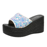 Breakj Summer New Large-Size Ladies Sloping Sandals And Slids Casual Comfortable Black