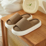 Sole Home Linen Slippers Women Open Toe Thick Bottom Indoor Slides House Shoes Woman Four Season Non Slip Couple