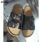 Women's Vintage Slippers Thick Bottom Retro Flat Sandals Buckle Strap Outside Summer Woman Shoes Ladies Slides Female
