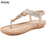 Women's Flats Sandals Water Drill Flower Non Slip Flat Shoes Wood Bead Elastic Band Solid Color Leisure Summer Casual