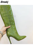 Women's High Boots Crocodile Print Slip-on Long Boots Women Sexy High Heels Designer Shoes Stiletto Concise Demonia Boots