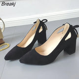 Quality Women Pumps Pure Color Square High Heels 6CM Fashion Black Leather Shallow Wedding Shoes Woman Large Size