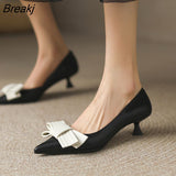 Luxury Design Pointed Bow Single Shoes Women's 2023 Spring and Autumn New Shallow Mouth Thin Medium Heels 35-40