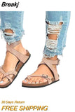 Women Sandals 2023 New Women Summer Sandals Plus Size 43 PU Leather Flat Sandals Female Flip Flop Casual Beach Shoes