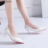 Leather High Heels Fashion Thin Heels Ladies Casual Pumps Pointed Toe Party Dress Single Shoes Red Sole Career Work