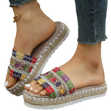 Breakj Round Head Colored Ribbon Thick Bottom Slipper Female One Character Bohemian Sandals