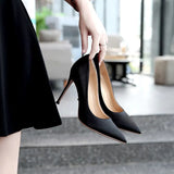 New High Heels Women Fashion Pointed Toe Office Shoes Women's Solid Flock Shallow High Heels Shoes for Women Black