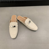 Women Flat Slippers New Fashion Metal Chain Close Toe Mule Shoes Slip On Casual Loafers Brand Slides Flip Flops Zapatos De