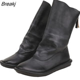 2023 Women's Boots Winter Autumn Leather Retro Flat Boots Flat Shoes Genuine Leather Boots for Women Platform