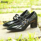 Patent Leather Women Pumps Retro Thick High-heeled Female Pumps Square Heels Scalp Vintage Women Mary Jane