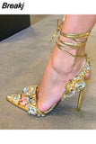 Designer Woman Sandals Crystal Cross-tied Luxury Shoes Summer New 2023 High-heeled Sandals Sexy Ladies Catwalk