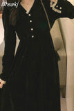 Vintage Dress Women Long Sleeve Solid Black Party Dress Female V-Neck Lace Midi Gothic Dress Autumn 2023 Office