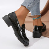 Black Patent Leather Platform Loafers Women Fashion Tassels Shallow Flats shoes Woman British Style Middle Heels Office