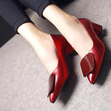 for Woman 2023 Red Pointed Toe Women's Summer Footwear Office with Medium Heels Square Free Shipping and Low Price Trend