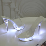 Sexy Ultra-heeled Sandals Ladies Stilettos Light Up Platform Sandals Transparent Crystal Shoes LED Glowing Shoes