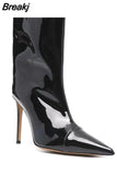 Ankle Boots Pointed Toe High Heels Shoes Nightclub Stiletto Shiny Leather Demonia Boots Metal Gold Women Mid Calf