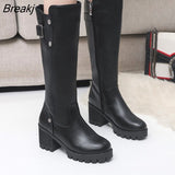 Plus Size 42 Boots Woman Women Winter Boots Vintage Round Toe Mid-heel Thick Heel Warm Knee Calf Mother Bota