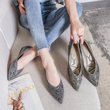New Women Pointed Toe Flats Fashion Glitter Beading Ballerian Shoes Spring Autumn Slip on Comfortable Shallow Single