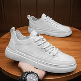 Men Fashion shoes lace up Sneakers High Quality genuine Leather Men Casual Shoes Flat White Shoes Man Designer