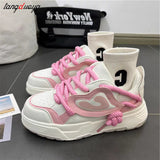 Harajuku Sneakers Women's Running Shoes 2024 New Thick Platform Sneakers students Outdoor Casual Pu Leather Vulcanized