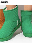New Women's Design Brand Thick Sole Plus Velvet Flat Snow Boots Warm Towel Short Boots Non-slip Cotton Shoes Large Size