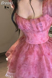 Summer Lolita Sweet Short Party Dress Woman Beach Short Sleeve Floral Mini Dress Casual French Elegant Lace Dress Lady