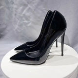 All BLack Patent Women Pointy Toe High Heels Slip On Stilettos OL Formal Dress Shoes Customize Pumps