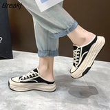 Slippers 2023 Summer New Trend Baotou Half Slippers Outer Wear Versatile Casual Lace Up Canvas Slippers Platform