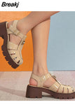 Chunky Heels Sandals 2023 Spring Summer Shoes Gothic Style Cool Fashion Walking Comfy Office Lady Woman Shoes