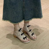 Rhinestone Roman Sandals Women Summer Shoes New Bow Thick Middle Heel Female Fashion Sandales Open Toe Ankle Buckle